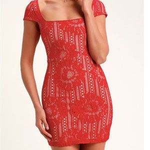 Lulus Red Lace Bodycon dress- Lilian in Red, size small